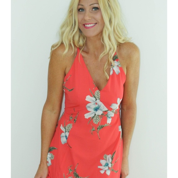 Red floral maxi summer sun dress cross back - Picture 3 of 4